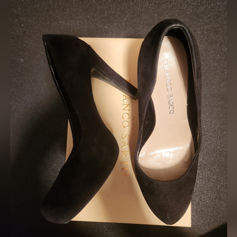 Franco Sarto L-Cicero, Black Suede Platform Pumps, 8.5
